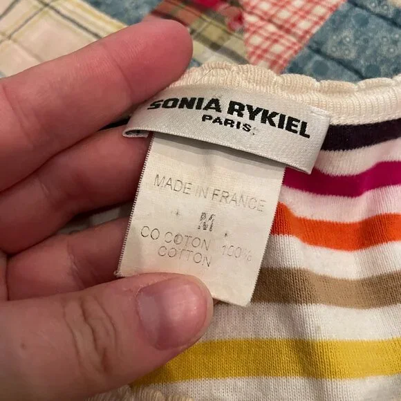 90s Sonia Rykiel Rainbow Stripe Rhinestone Babydoll T-shirt Crewneck Medium - Picture 10 of 15